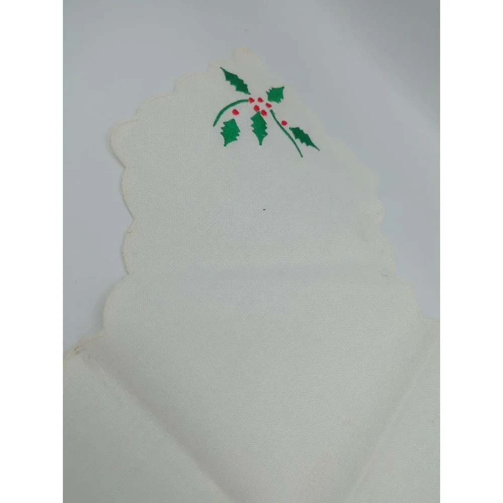Hallie‎ St Mary Inc. Basket Liner Vtg Christmas Holly Linen Bread Bun Warmer